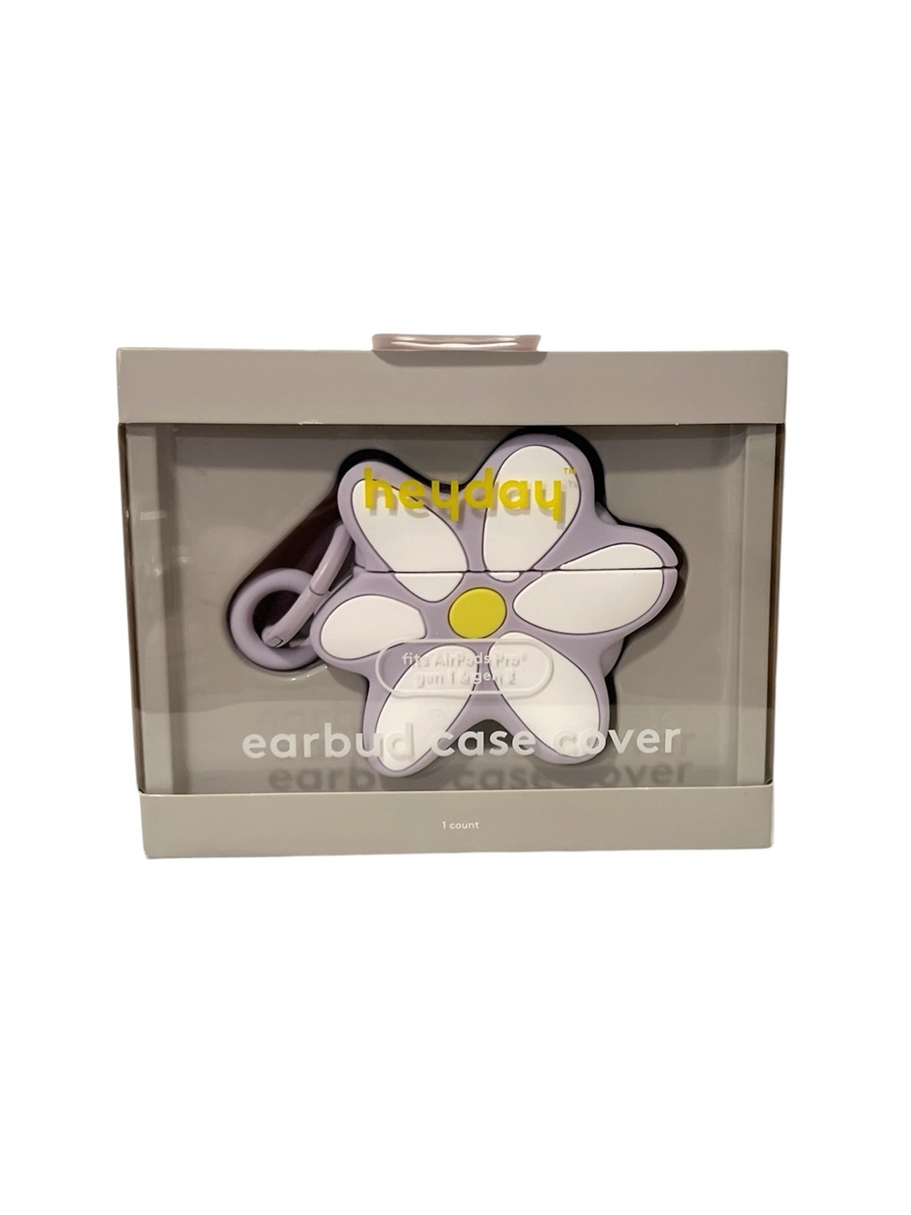 NIB Heyday Soft Purple Daisy Earbud Case Cover with Carabiner Clip